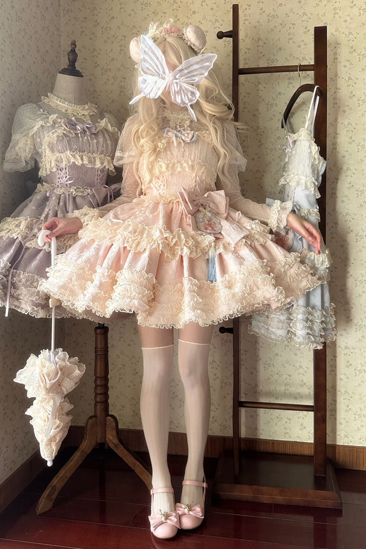 [Good Night, Peach] Sleeveless Multi-Layered Ruffled Bow Lace Sweet Chinese Style Lolita Jsk Dress 3 Colors - Product - 17