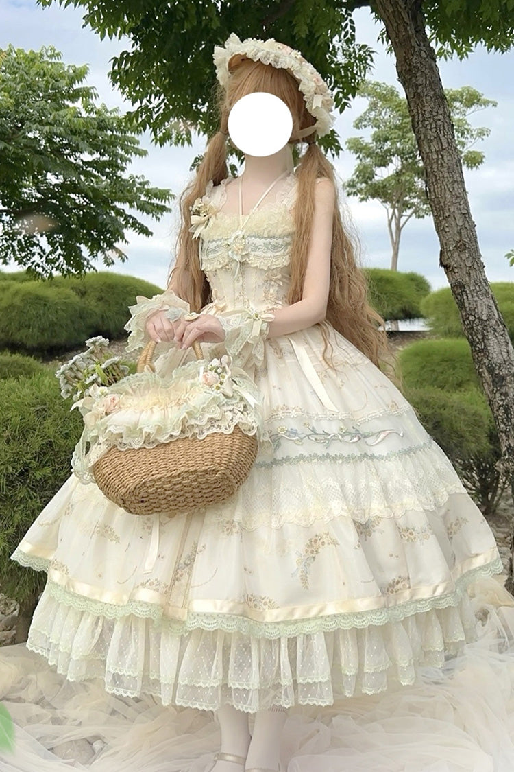 Multi-Color [Daisy Poetry] Print Ruffle Hollow Embroidery Lace Sweet Elegant Princess Lolita Jsk Dress - Product - 7
