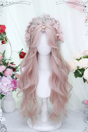 Pink Natural Eight Bangs Long Curly Sweet Lolita Wig front view