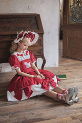 Red [Shepherd Girl’s Poem] Doll Collar Short Sleeves Ruffled Bow Sweet Lolita Dress - Product - 7
