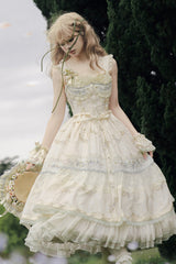 Multi-Color [Daisy Poetry] Print Ruffle Hollow Embroidery Lace Sweet Elegant Princess Lolita Jsk Dress - Product - 10