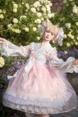 [Peach Blossoms in Spring Fields] Sleeveless Ruffle Bowknot Lace Sweet Chinese Style Lolita Jsk Dress 3 Colors - Product - 9