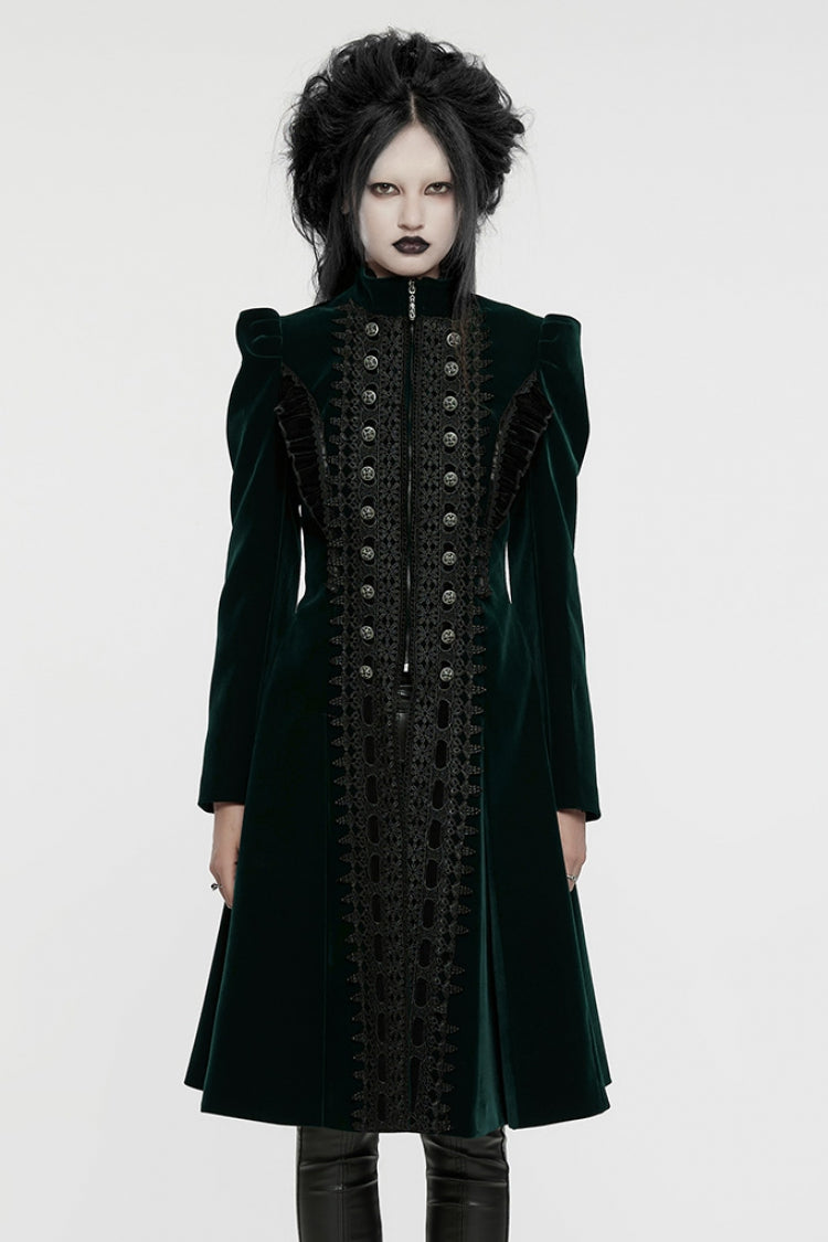 Black/Red Long Puff Sleeves Floral Embroidery Women's Gothic Coat - Black/Red - 9