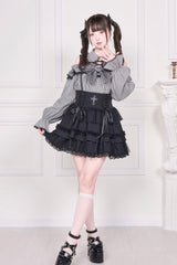 Jirai Kei Off Shoulder Long Sleeves Print Bowknot Lace-Up Sweet Japanese Blouse 3 Colors - Product - 5