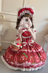 [Sweet Berry Tale] Strawberry Print Ruffle Bowknot Lace Sweet Lolita Jsk Dress 4 Colors - Product - 20