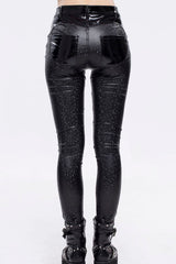 Black Gothic Hexagon Pattern Irregular Star Reflection Shiny Elasticity Leather Women's Leggings - Product - 5