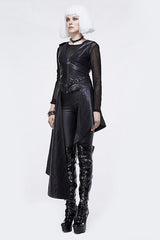 Black Zipper Up Asymmetric Sleeveless Womens Punk Rock Mid Length Leather Dress - Product - 3
