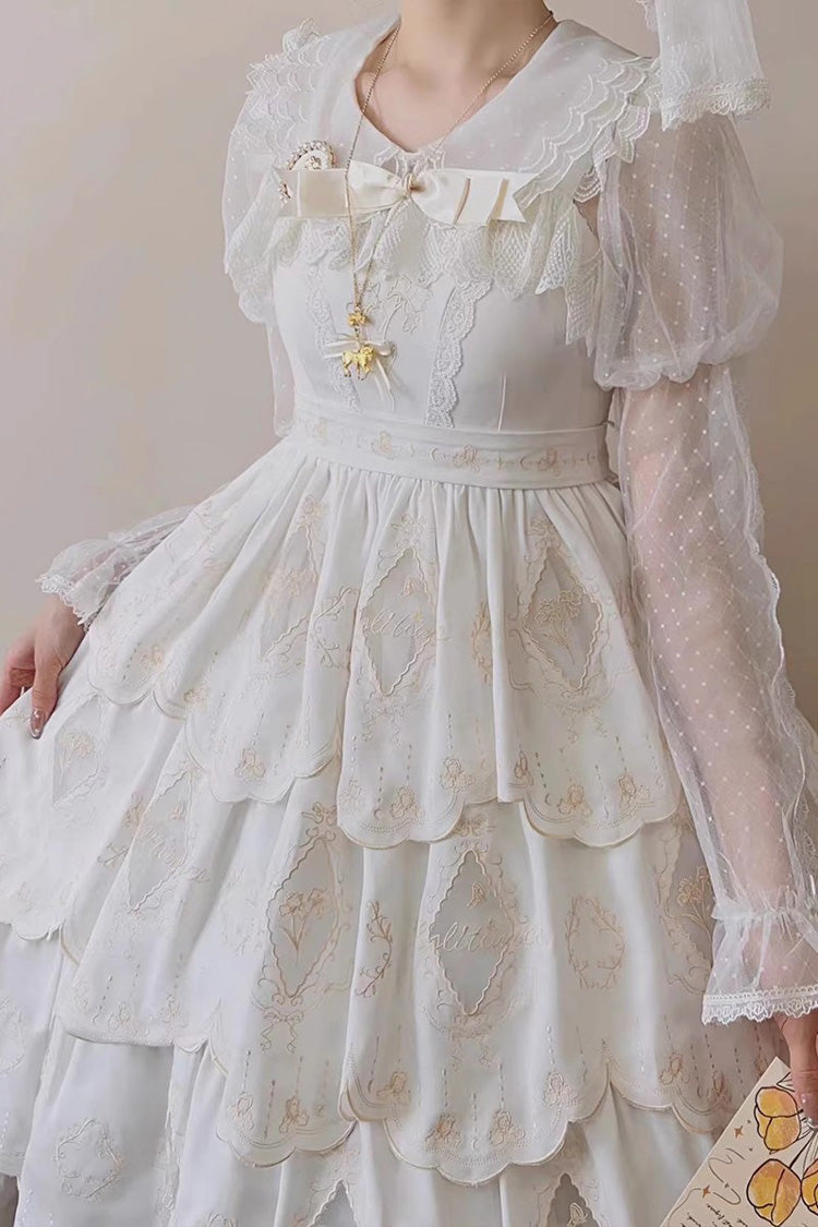 White Multi-layer Hollow Embroidery Sweet Lolita Jsk Dress - Product - 4