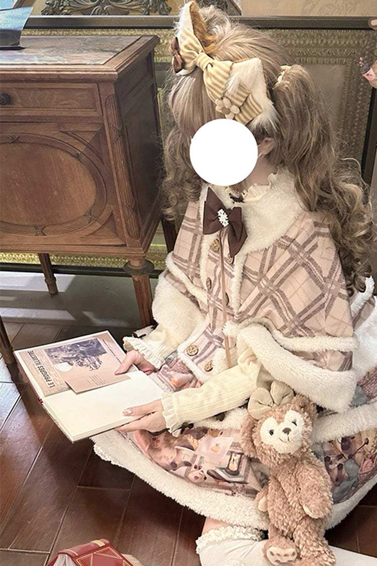 Pink/Purple [Capybara] Double-Layered Print Fluffy Fall Winter Sweet Lolita Jsk Dress - Product - 6