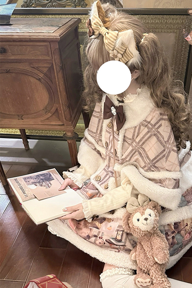Pink/Purple [Capybara] Double-Layered Print Fluffy Fall Winter Sweet Lolita Jsk Dress - Product - 6