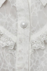 Women's Lapel Collar Long Sleeves Print Stitching Lace Gothic Blouse 2 Colors - Product - 15