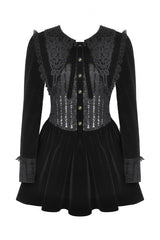 Black Long Sleeves Lace Women's Gothic Velvet Short Dress - Product - 3