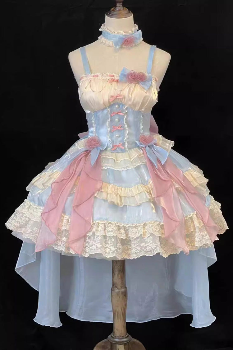Blue [Heartbeat] Multi-Layered Ruffle Bowknot Lace Sweet Princess Lolita Jsk Dress - Product - 6