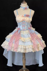 Blue [Heartbeat] Multi-Layered Ruffle Bowknot Lace Sweet Princess Lolita Jsk Dress - Product - 6