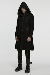 Black Stand Collar Long Sleeves Hooded Zipper Men's Punk Jacket - Product - 2