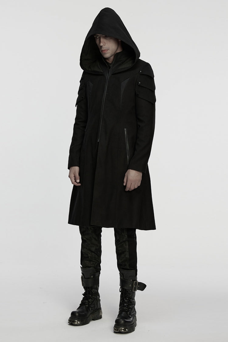 Black Stand Collar Long Sleeves Hooded Zipper Men's Punk Jacket - Product - 2