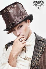 Brown Medium Top Leather Metal Stud Decorated Men's Gothic Hat - Product - 5
