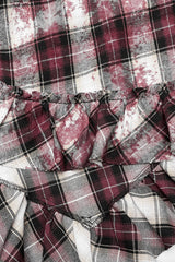 Black/Red Leather Shoulder Strap Plaid Print Ruffle Stitching Irregular Women's Steampunk Dress - Product - 7