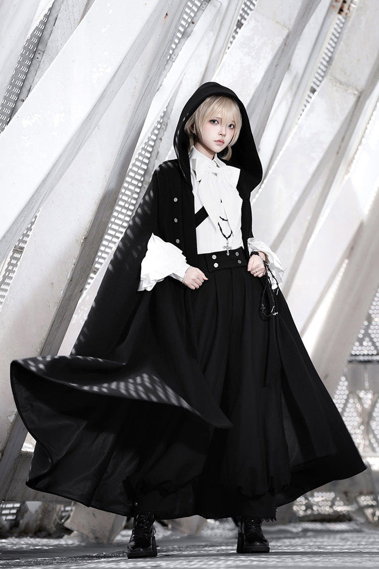 Black [Code 003] Long Sleeves Bow Vintage Elegant Prince Handsome Ouji Lolita Blouse Pants Cloak Set - Product - 6