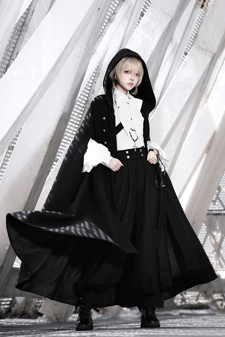Black [Code 003] Long Sleeves Bow Vintage Elegant Prince Handsome Ouji Lolita Blouse Pants Cloak Set - Product - 6