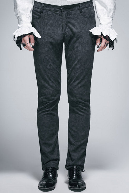 Black Side Braided Strap Gothic Jacquard Trousers - Black - 1
