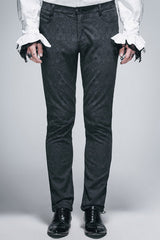 Black Side Braided Strap Gothic Jacquard Trousers - Black - 1