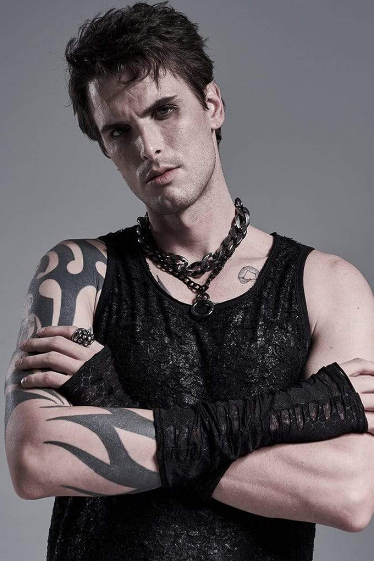 Black Ripped Men's Gothic Long Gloves - Product - 2