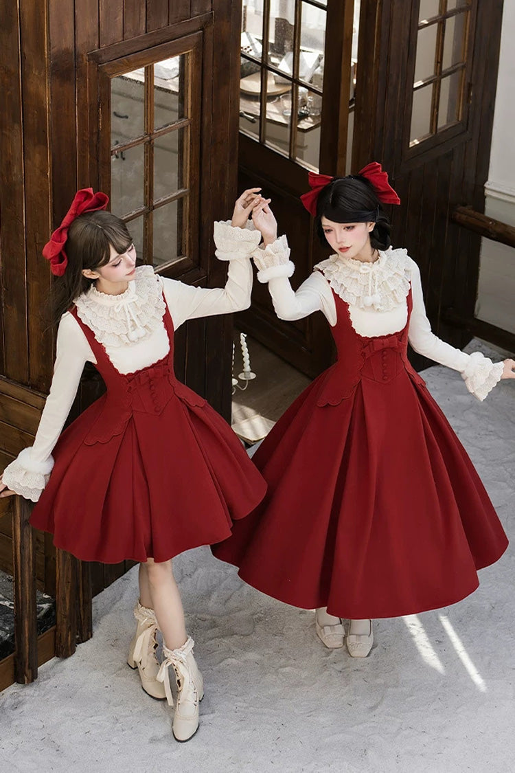 Red [Letters and Poems · Velvet Rose] Sleeveless Embroidered Bow Fishbone Classic Elegant Lolita Bandeau Dress 2 Versions - Product - 8