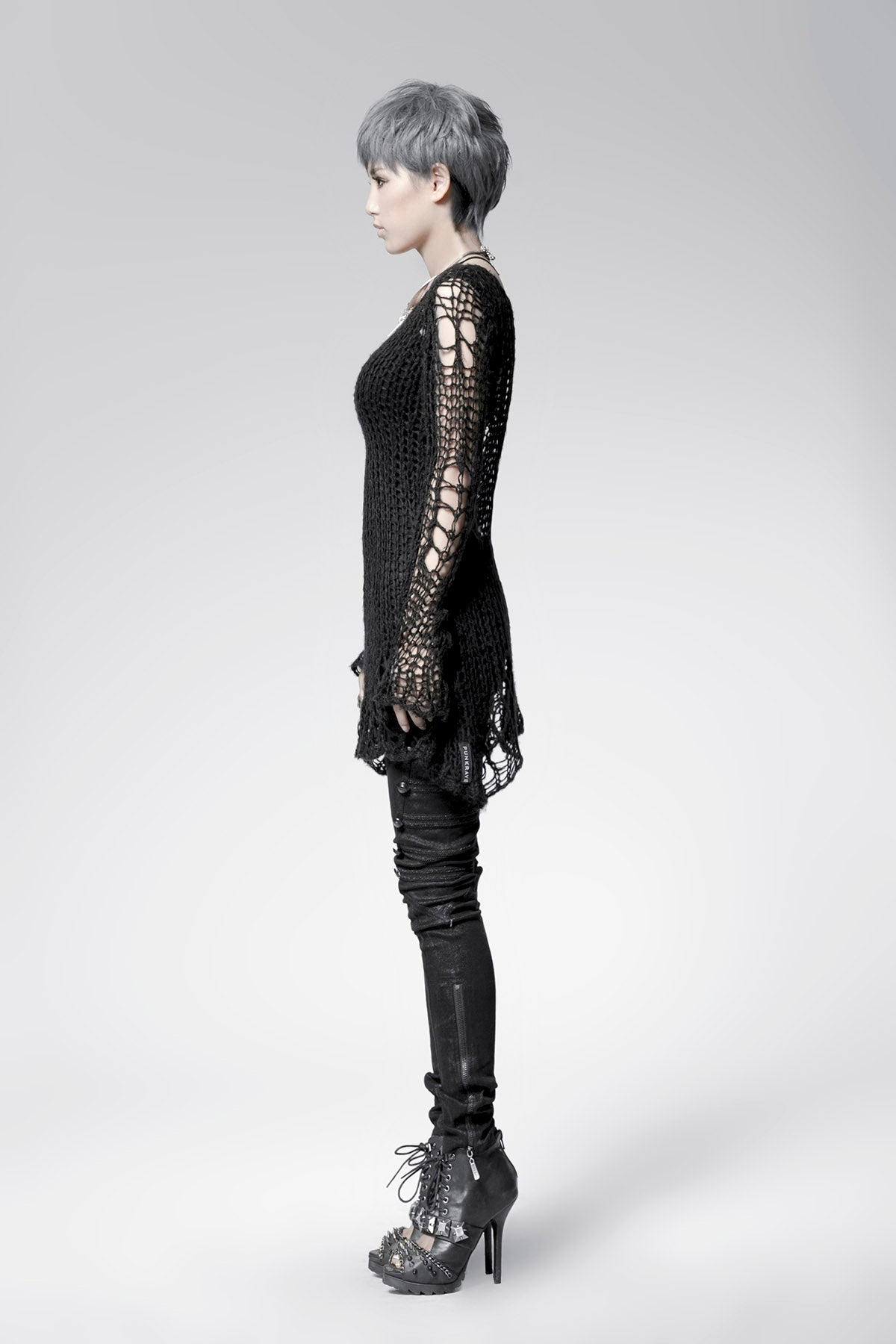 Round Collar Long Sleeves Print Ripped Women's Steampunk Sweater 3 Colors - Product - 8