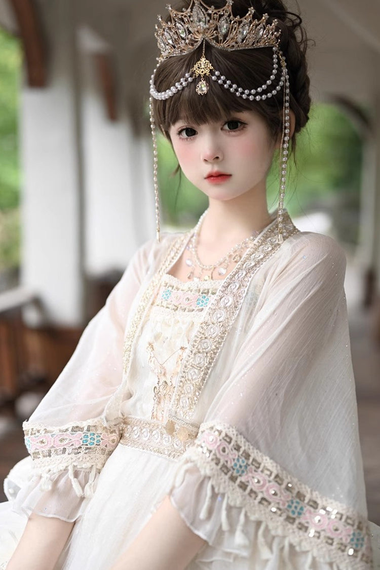 Apricot [Miao Girl] Multi-Layered Ruffle Bowknot Sweet Princess Lolita Chiffon Skirt Set - Product - 5