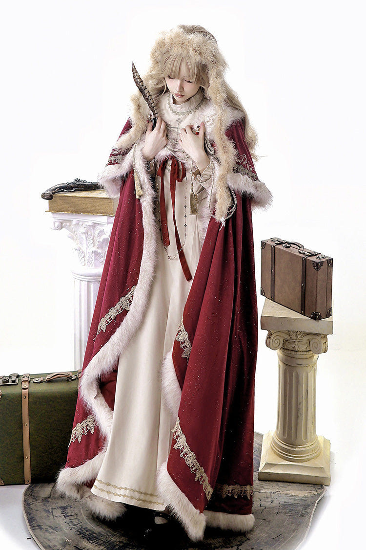 Red [Royal Coronation] Embroidered Sweet Gorgeous European Court Style Lolita Dress and Cape Set - Product - 10