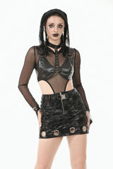 Black Metal Studded Women's Punk Faux Leather Bustier Crop Top with Adjustable Clasps - Product - 5