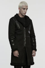 Black Plush Lapel Collar Sleeveless Asymmetric Zipper Men's Gothic Jacket - Product - 2