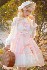 Pink Sleeveless Ruffle Cardigan Bowknot Lace Sweet Plus Size Lolita Jsk Dress - Product - 2