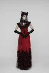 Black/Red Stand Collar Sleeveless Printed Hanayome Lace Lace-Up Women's Gothic Elegant Dress Wedding Dress - Product - 15