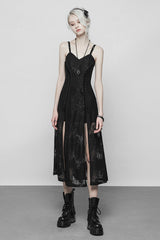 Black Lace Women's Bandage Strap Gothic Vintage Long Dress - Product - 2