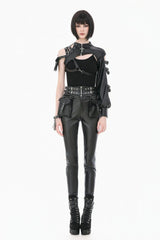 Black Eyelet Buckled Zippered Women's Punk Leather Belt with Side Pouches - Product - 8