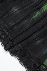 Black/Green Double Breasted Print Ruffle Lace Women's Steampunk Pleated Skirt - Product - 7