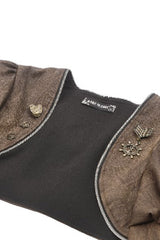 Brown Long Puff Sleeves Zippered Metal-Accented Women's Steampunk Vintage Wrap - Product - 13