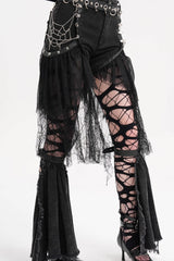Black Chain Irregular Mesh Ripped Hem Women's Gothic Shorts - Product - 8