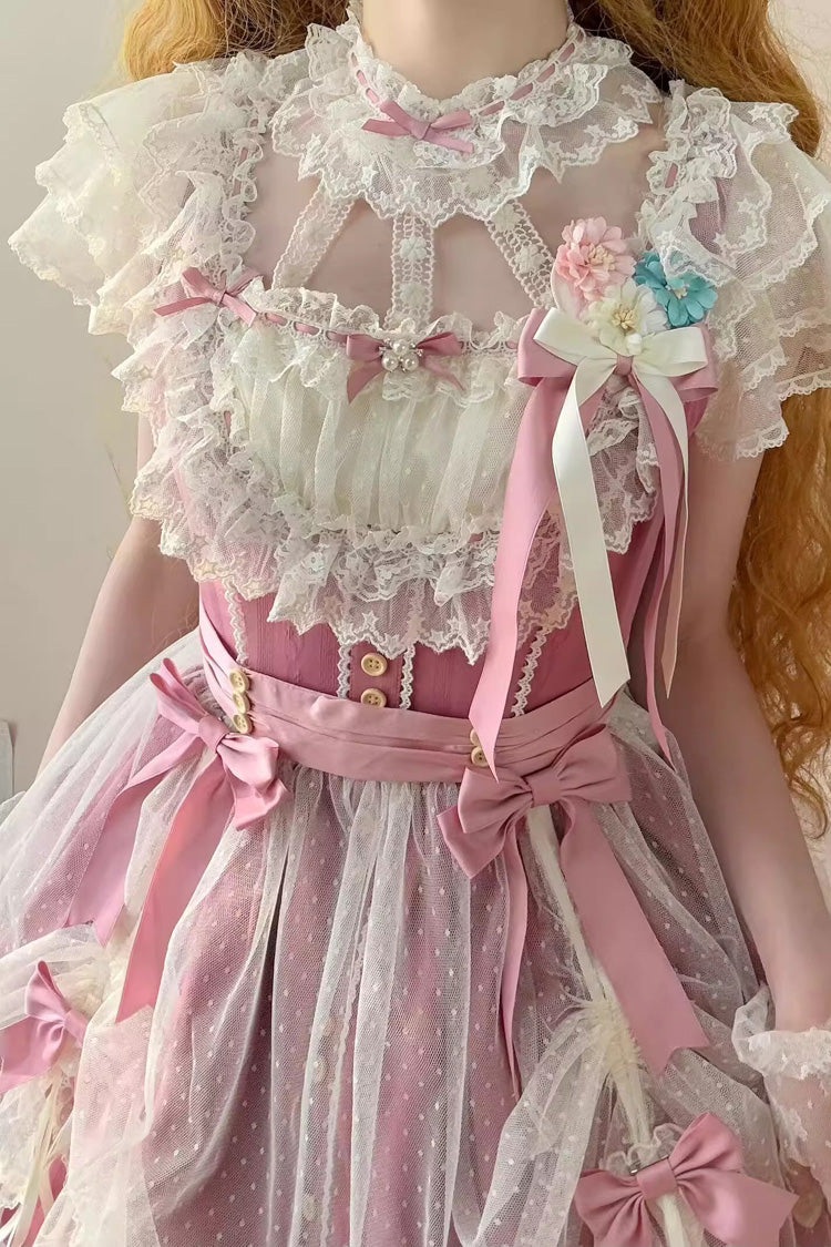 Rose Red [Sakura’s Spring Resonance] Sleeveless Ruffled Bow Sweet Lolita Jsk Dress (Short Version) - Product - 5