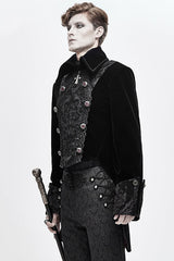Black Court Pattern Lapel Collar Velvet Mens Gothic Coat - Product - 2