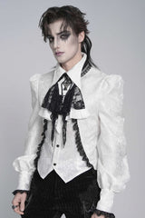 White Jacquard Lace Men's Gothic Royal Cross Beaded Neckwear - Product - 3