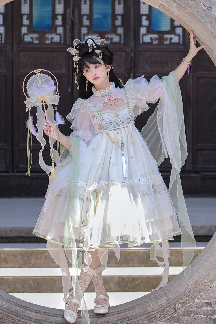 Ivory [Luo Ling Fu] Ruffle Embroidery Bowknot Lace Sweet Chinese Style Lolita Jsk Dress - Product - 6