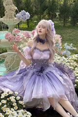 Purple Bowknot Irregular Sweet Princess Lolita Jsk Dress - Product - 3
