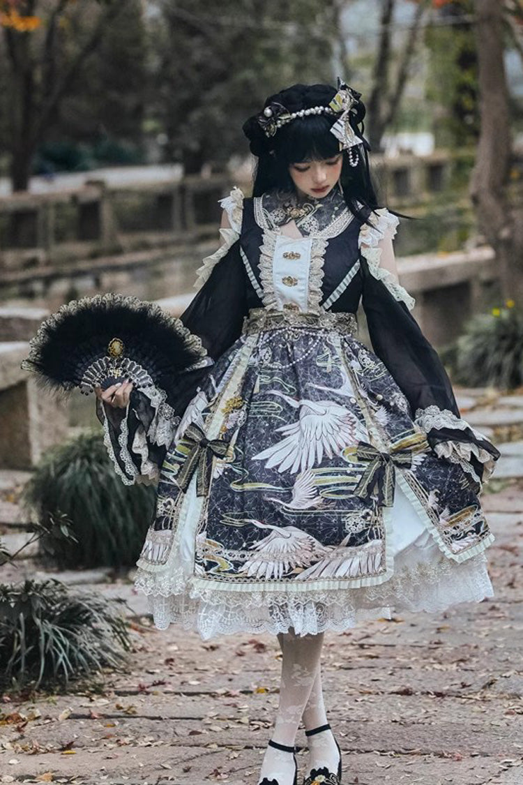 中華風 長袖 プリント フリル レース スウィートロリータワンピース 3色 商品画像