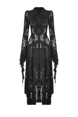 Black Lapel Collar Long Sleeves Ruffled Irregular Lace Lace-Up Women's Gothic Jacket Dress - Product - 3