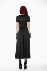 Black High Waisted Floral Printed Lace Mesh Women's Gothic Elegant Long Skirt - Product - 4