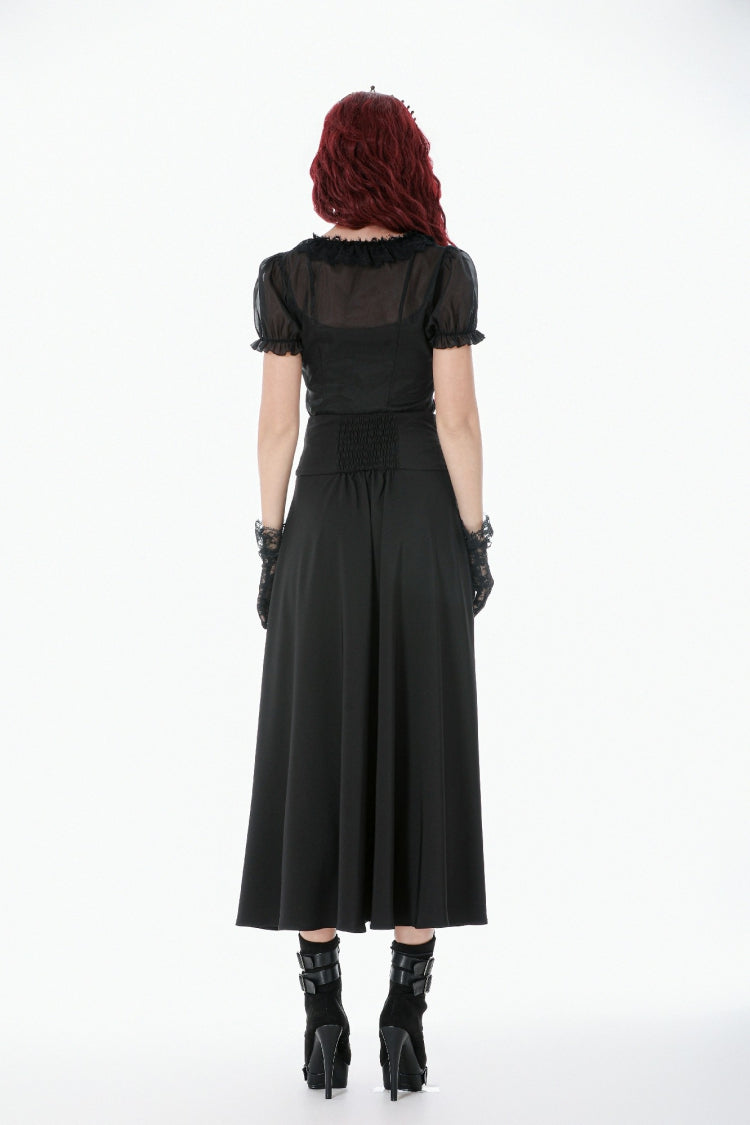 Black High Waisted Floral Printed Lace Mesh Women's Gothic Elegant Long Skirt - Product - 4