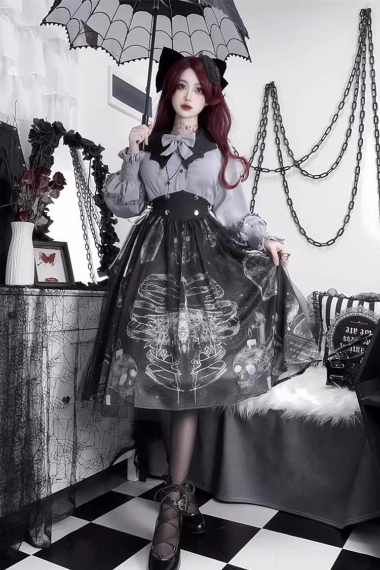 Black Print Halloween Classic Gothic Punk Elegant Lolita Skirt Set - Product - 3